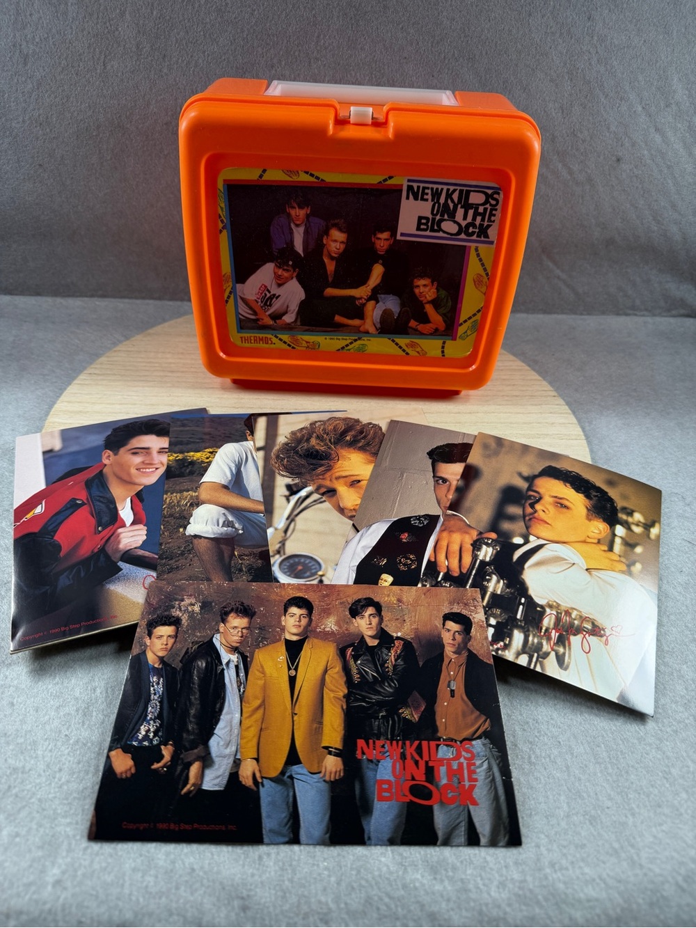 1990 Thermos New Kids On The Block Hard Plastic Lunch Box Orange NKOTB Vintage